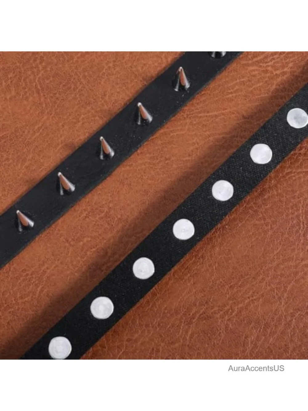 2 Pcs Punk Spike Bracelet Set Studded Faux Leather Adjustable Goth Cuff
